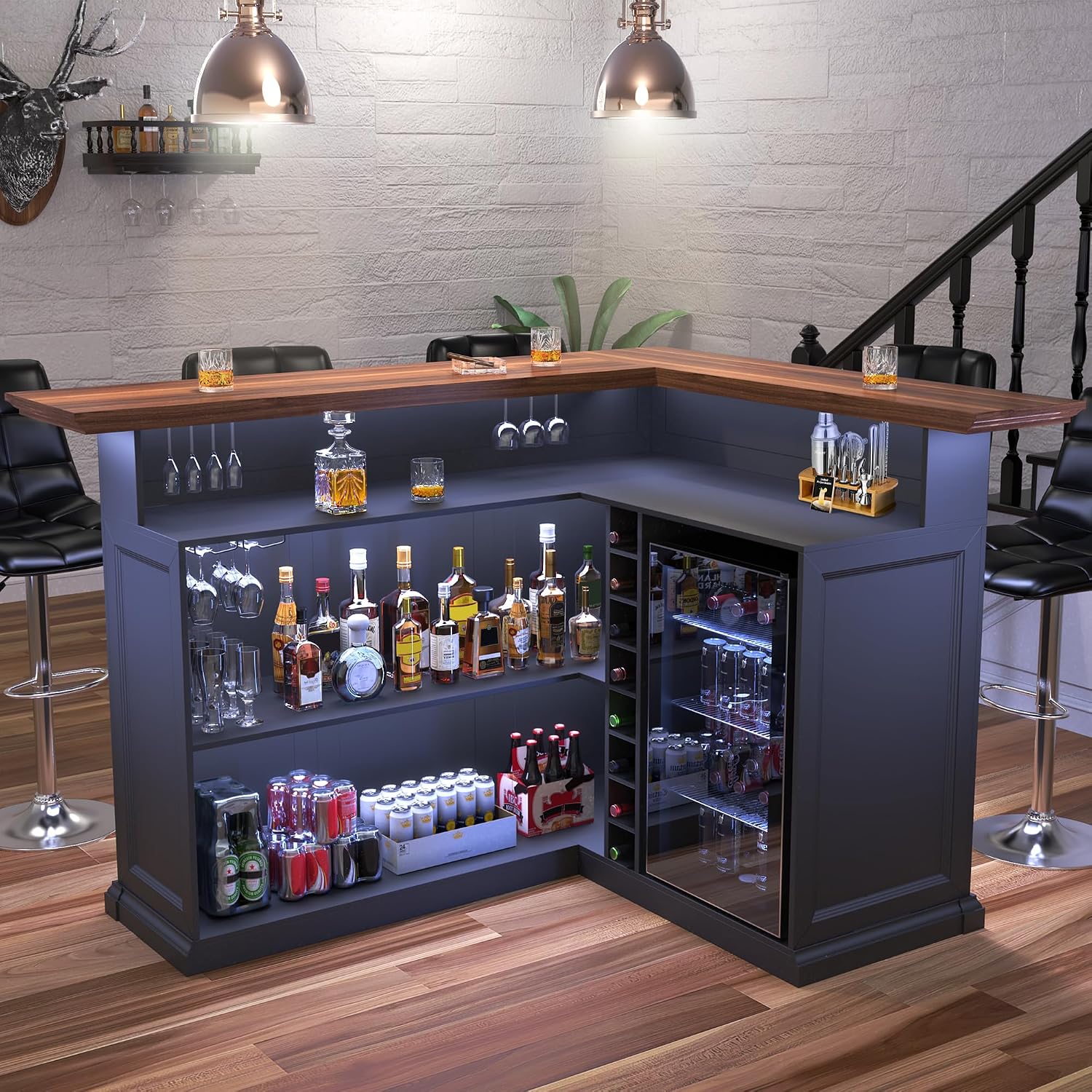 Home Bar And Cabinet - Г-образный домашний барный шкаф с местом